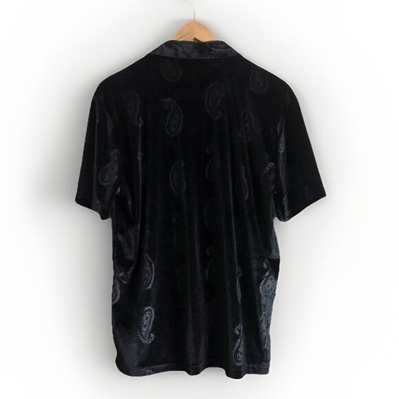 Saints Studio Paisley Velour Button Up Shirt Men's Small Black Short Sleeve Top - Picture 2 of 7